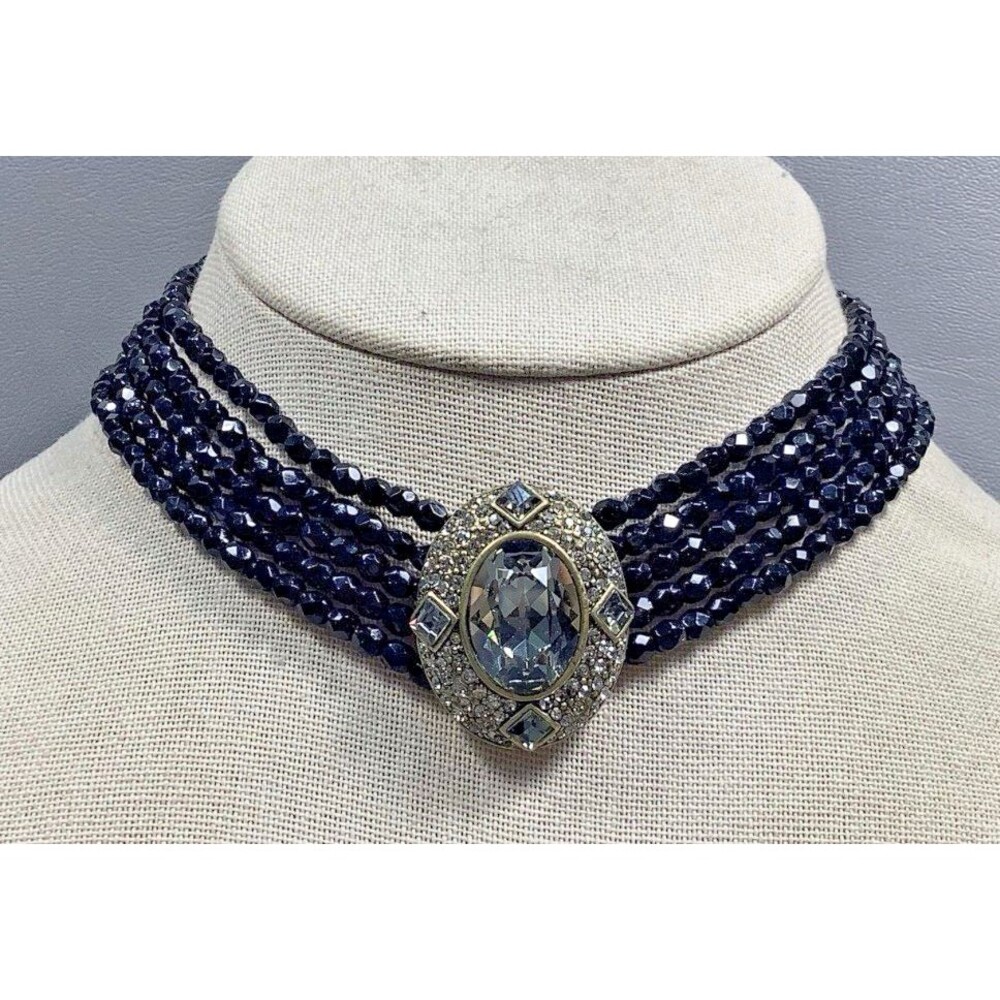 Heidi Daus Black & Gray Crystal Beaded Chocker Necklace Statement Vtg Unsigned